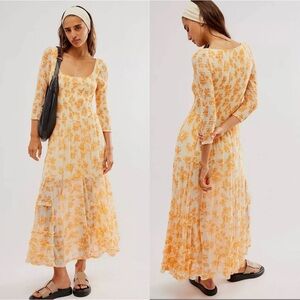 Free People "It's Fate" Floral Midi/Maxi Dress In Custard Combo MEDIUM